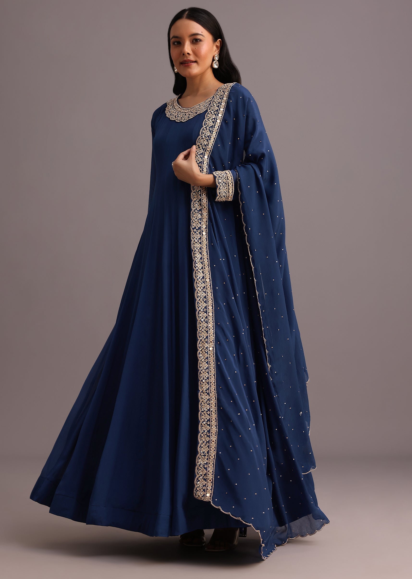 Blue Embroidered Anarkali Suit With Dupatta| KALKI Fashion India