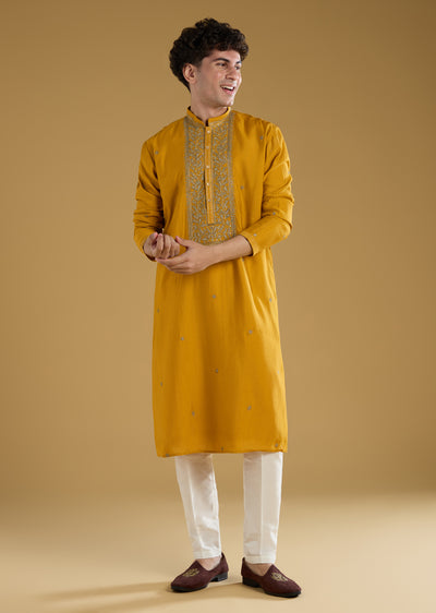 MustardYellowSilkKurtaSetWithThreadDetail-sg367676-6 3