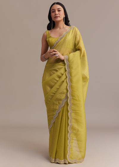 Mustard Tissue Organza Saree With Se-SG293319 21