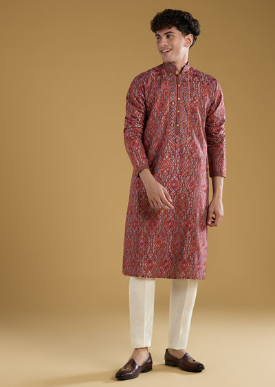 RedSilkReshamMotifMensKurtaPant-sg357894-6 4