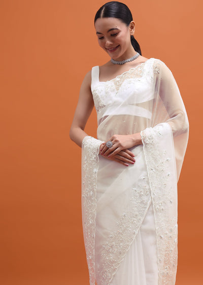 White Organza Saree With Unstitched Blouse-SG227154 7 99ea9816-c95b-461e-afb7-c2c3c9388a07