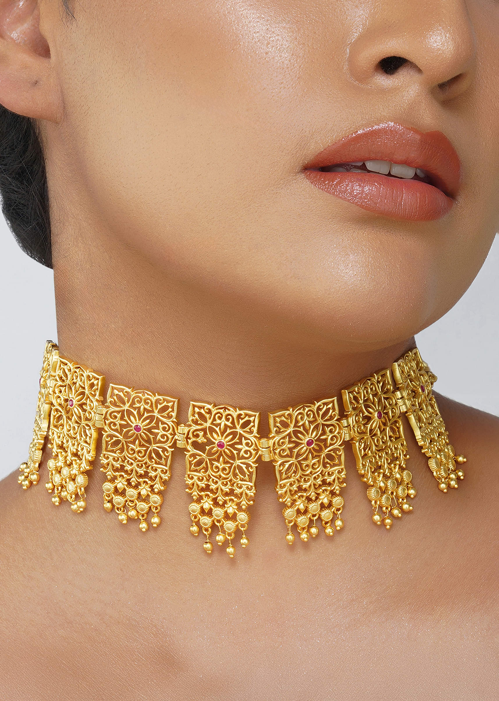 Buy Antique Gold Mix Metal Zircon Choker Necklace KALKI Fashion India