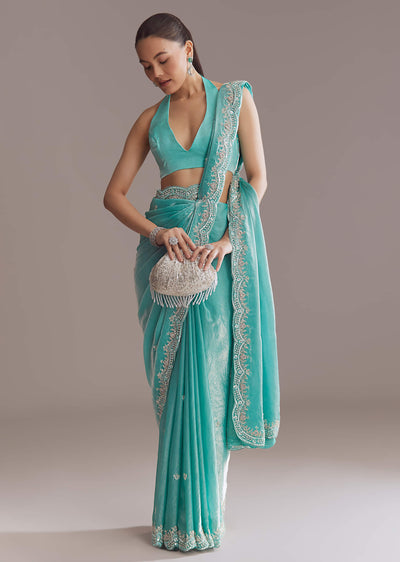 aqua blue chinon saree with floral embroidery-sg338682-9 9