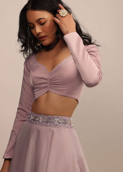 baby pink satin blouse with sweetheart neckline and full sleeves-sg148037 2