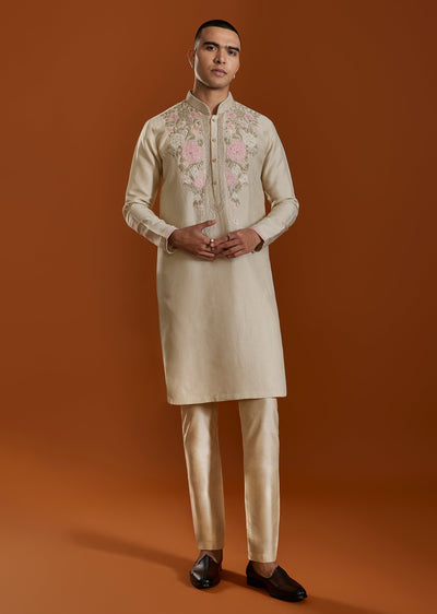 Beige Embroidery Kurta Sets