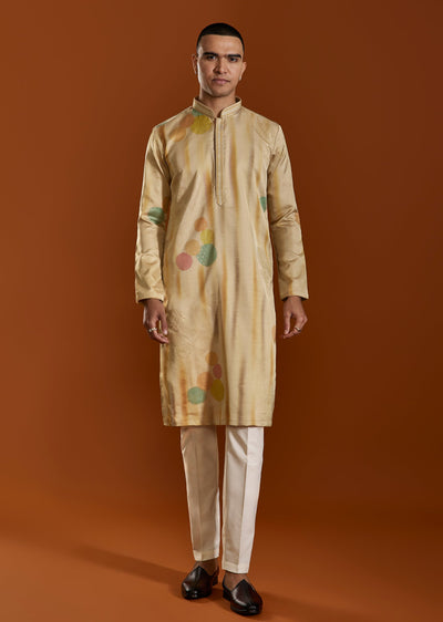 Beige Printed Viscose Kurta Set