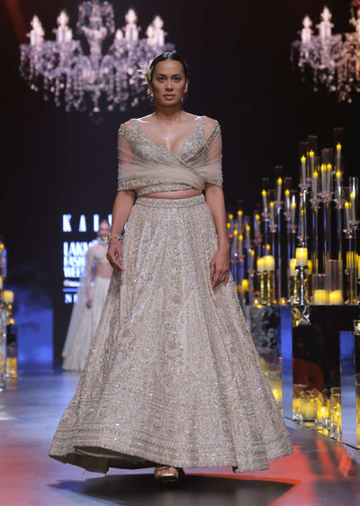 beige gold bridal lehenga set in raw silk with bead-sg183989 1