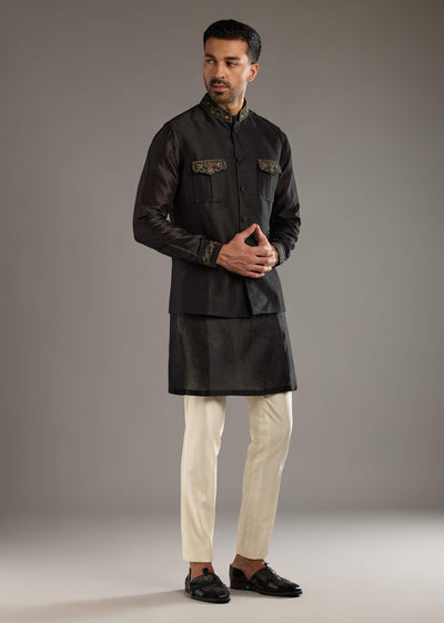 black-chanderi-linen-kurta-jacket-set-for-men-with-dori-work-sg332380-1