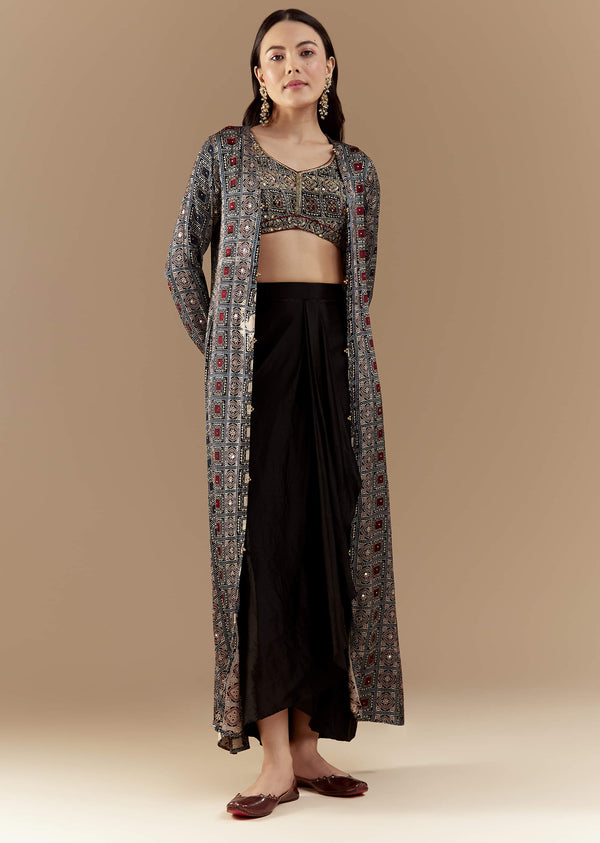 black-crop-top-and-skirt-set-with-ajrakh-sg345041-1