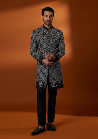 Black Silk Cutdana Embroidered Indo Western Set