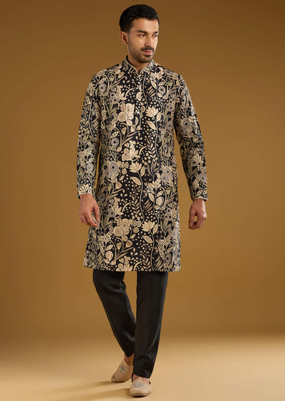black-silk-kurta-set-for-men-with-mirror-work-sg335516-1