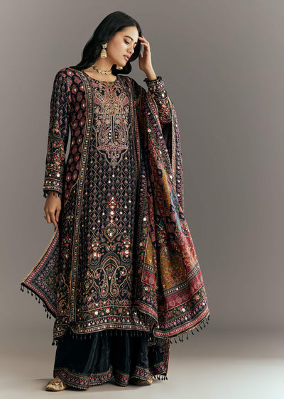 black-tabby-silk-zari-embroidered-kurta-palazzo-with-printed-dupatta-sg312506-1