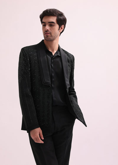 black hand embellished lapel tuxedo with shirt and pants-sg232365 2 3b92c333-19f5-4ef6-af94-7cf23f0c9743
