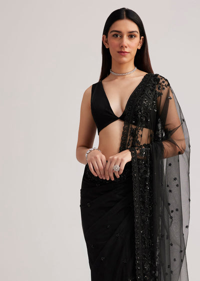 black net heavy embroidered saree with sequins and stones-sg261872 13