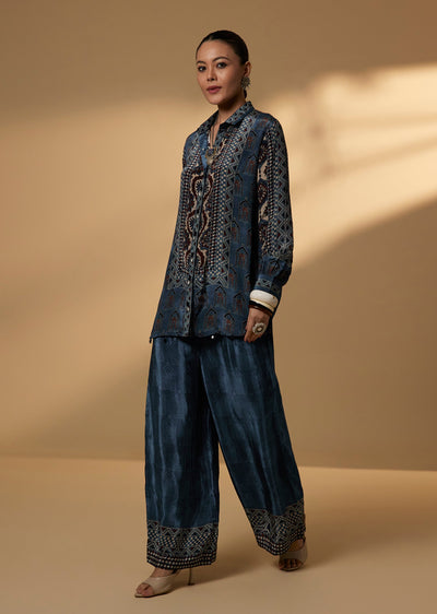 Blue Crepe Indie Printed Co Ord Set