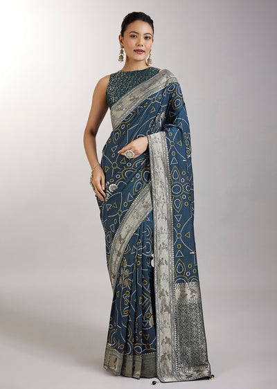 Blue Dola Silk Bandhani Saree
