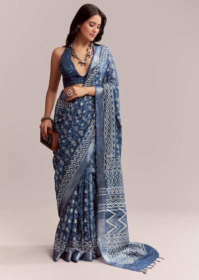 blue-linen-printed-saree-with-heritage-ajrakh-leaf-print-sg311986-1