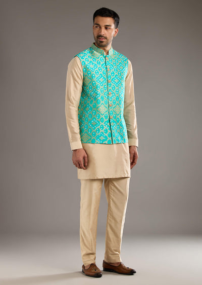 blue-silk-kurta-jacket-set-for-men-with-hand-dyed-bandhani-print-sg332772-1