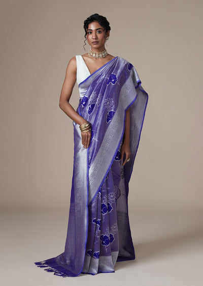 Blue Tissue Georgette Saree With All Over Floral Motifs