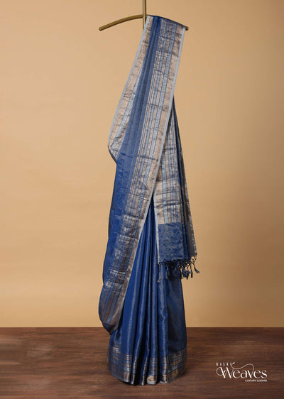 blue banarasi silk saree with silver zari pall-sg199193 7