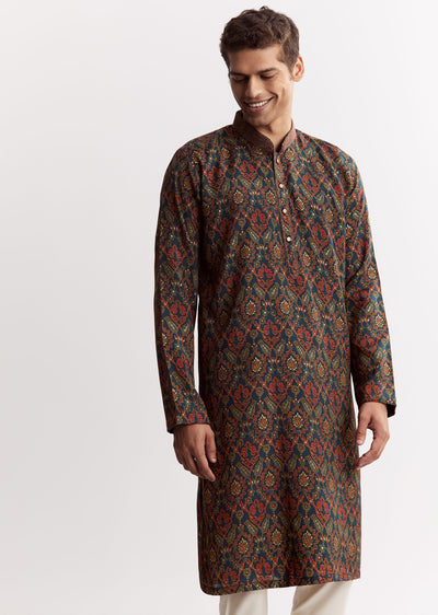blue chanderi printed kurta set with-sg324024-1 1