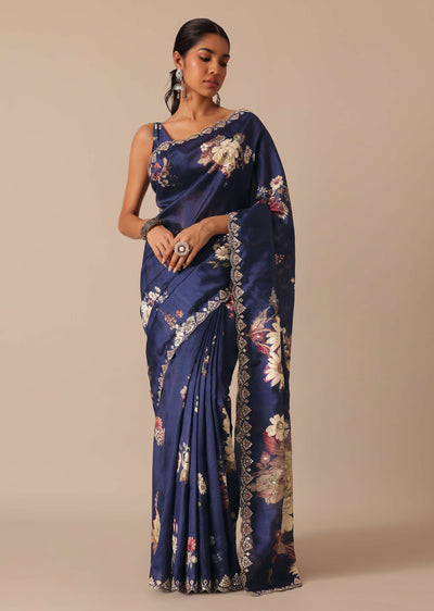 blue floral print tussar silk-sg182590 9