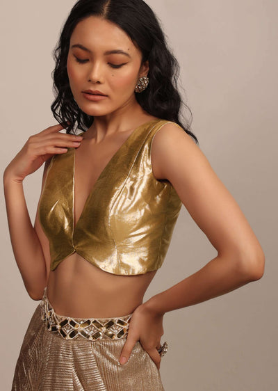 bright gold sleeveless blouse in gold brocade with silver-sg149874 2