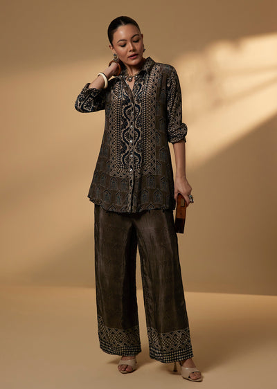 Brown Crepe Indie Printed Co Ord Set