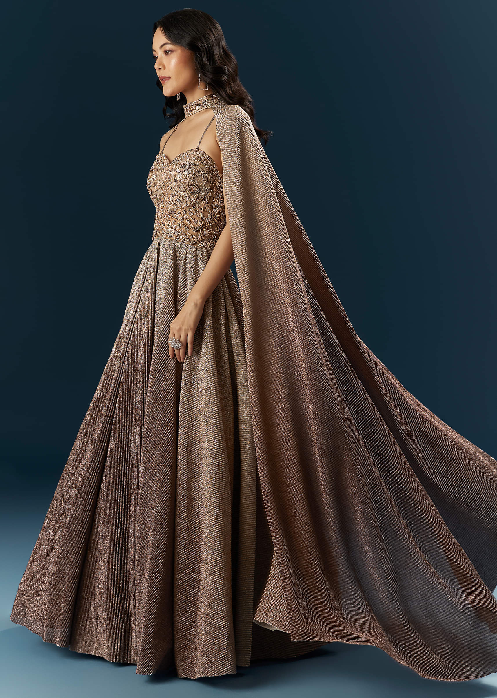 Buy Brown Imported Net Bridal Gown With Heavy Embroidery| KALKI Fashion India Buy Brown Imported Net Bridal Gown With Heavy Embroidery| KALKI Fashion India