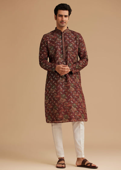 brown-printed-kurta-set-sg238722-1 1
