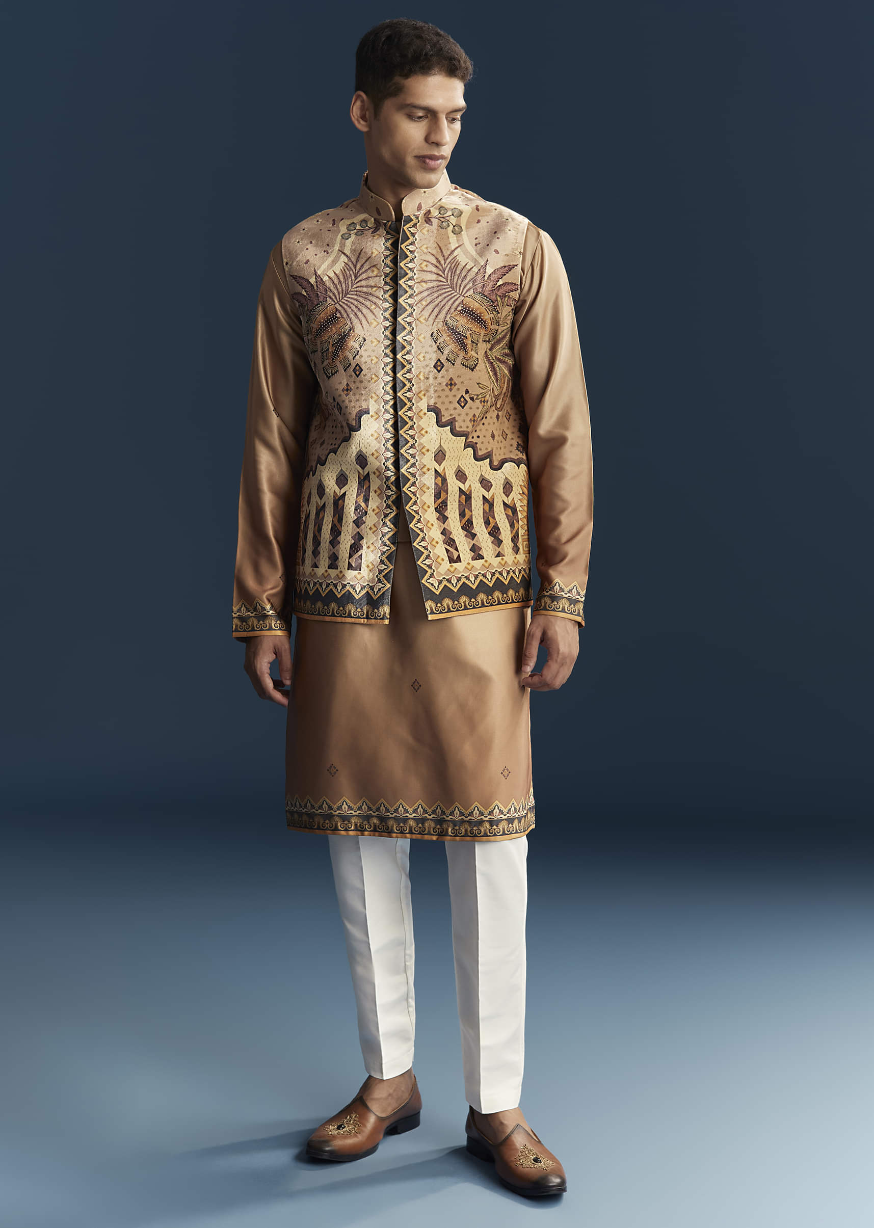 Buy Brown Velvet Kurta Jacket Set For Men With Ornate Heritage