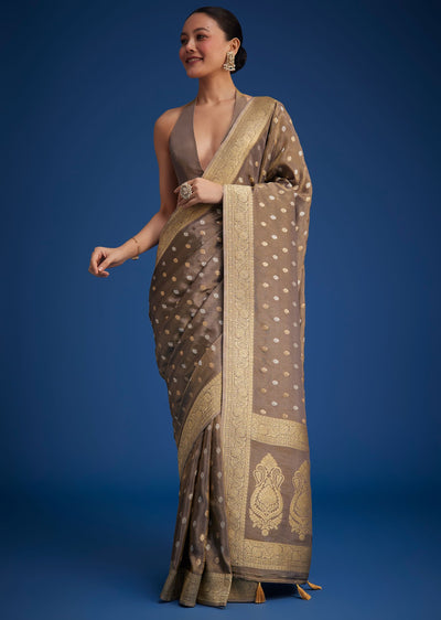 brownish grey tissue silk saree with zari border-sg276469 3