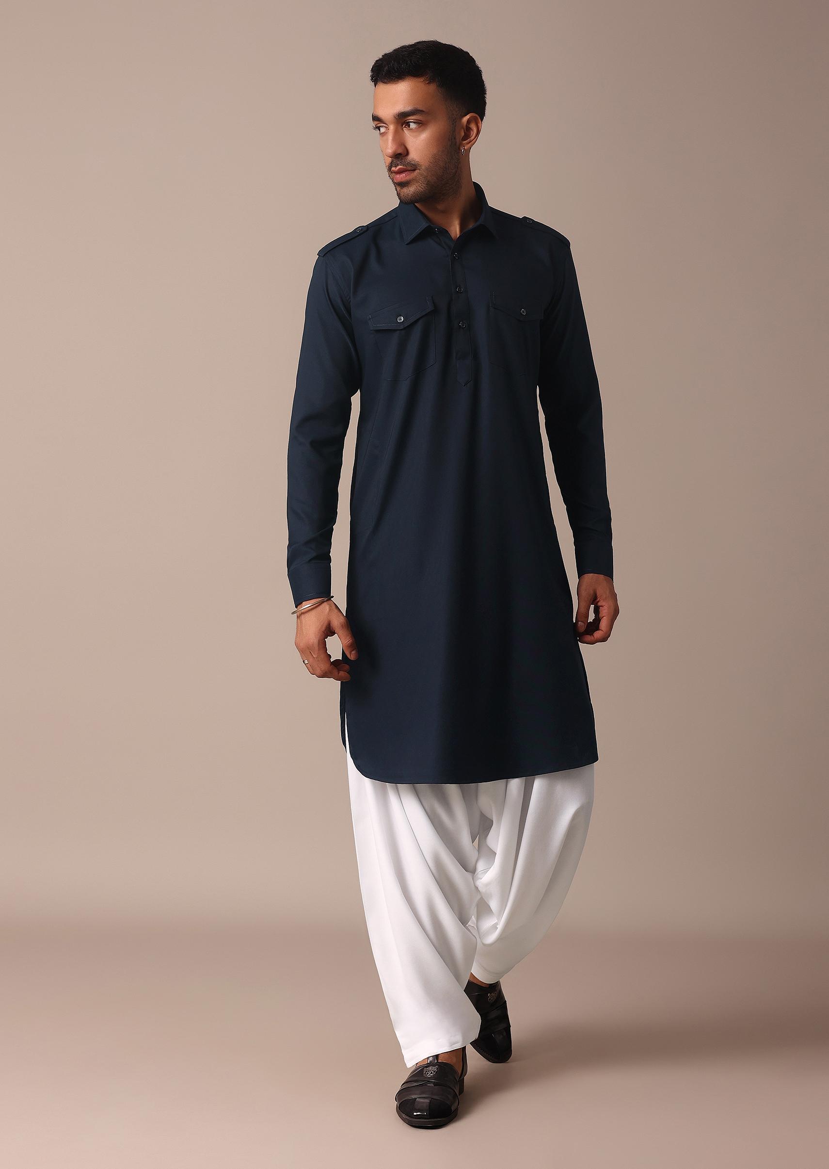 Buy Classic Blue Pathani Kurta Set For Eid KALKI Fashion India