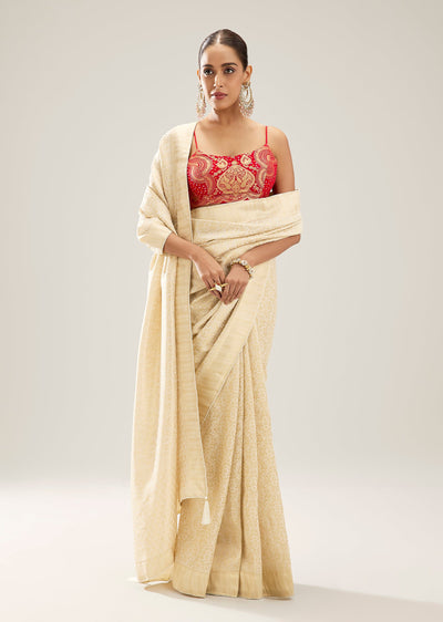 Cream Brocade Tissue With Gold Border