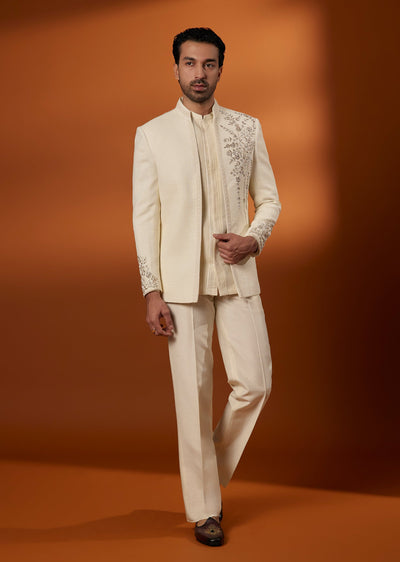 Cream Floral Zardosi Embroidered Indo Western Set