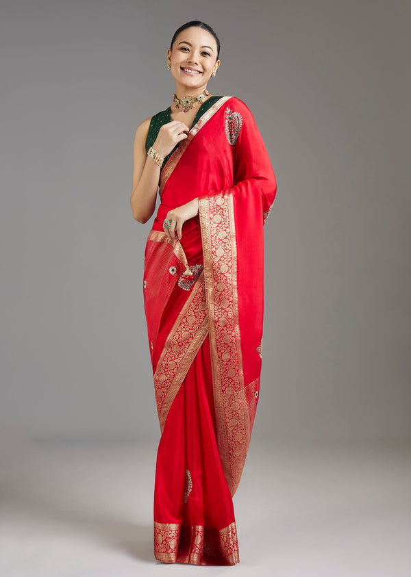 Crimson Red Crepe Saree