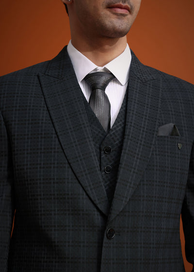 dark grey tuxedo and pant set with checkered detail-sg248196 4