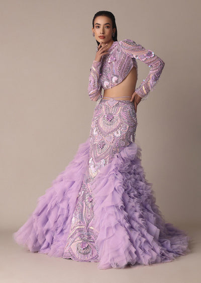 enchanting lavender high neck blouse crystal fish skirt ensemble 1