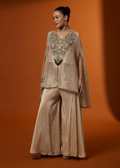 Gold Woven Tissue Kurta Palazzo Set