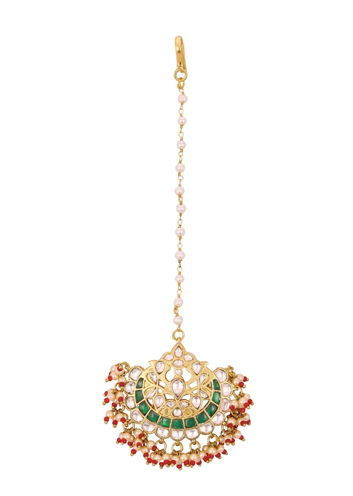gold finish kundan multicolor maangtika with syntheti-sg145776 4