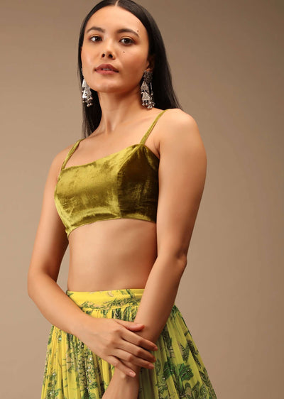 golden olive green blouse in velvet with strap sleeves and s-m001bltr03y-sg93825 2
