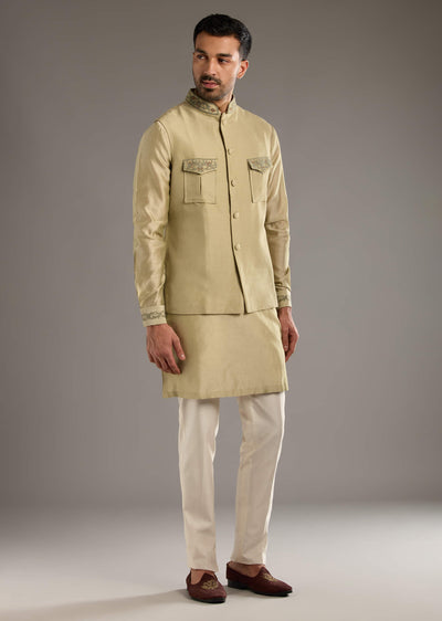 green-chanderi-linen-kurta-jacket-set-for-men-with-dori-work-sg332364-1