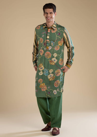 green-kalamkari-mens-kurta-and-pant-set-sg349717-1