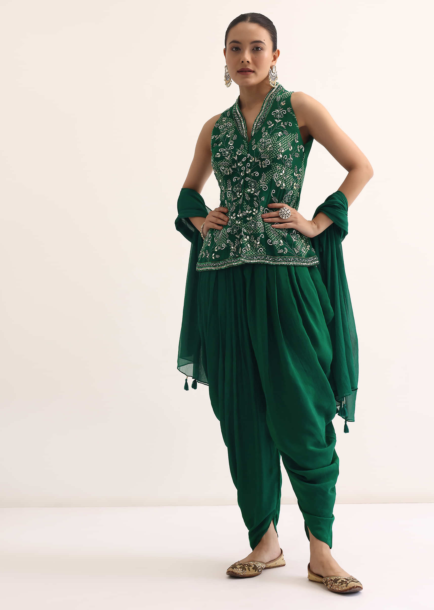 Buy Green Embroidered Kurti And Dhoti Set | KALKI Fashion India Buy Green Embroidered Kurti And Dhoti Set | KALKI Fashion India
