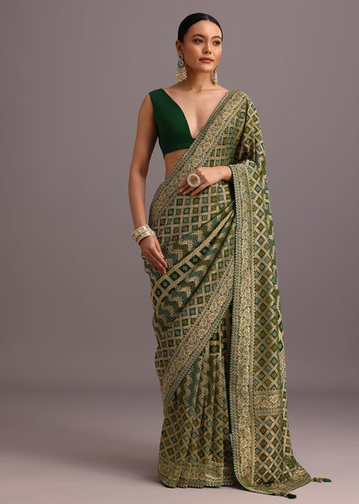 green khaddi georgette bandhani saree with-sg208223 3