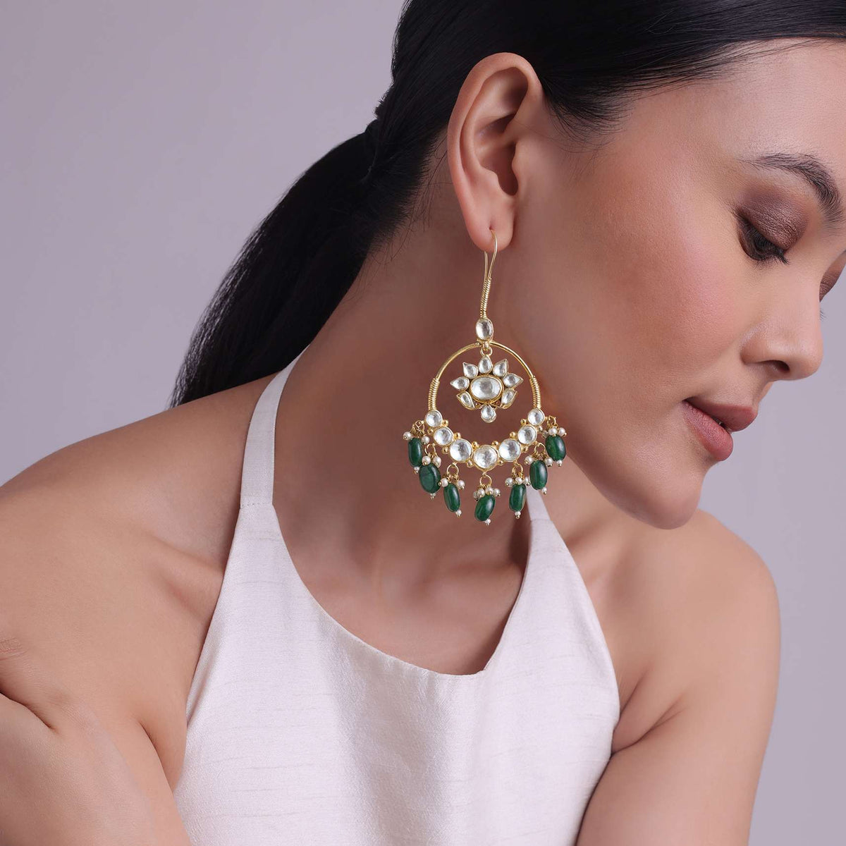 green kundan chandabalis with emerald onyx-sg145802 3
