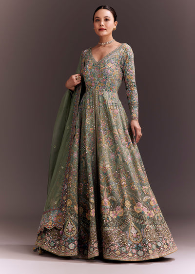 green ombre embroidered anarkali with organza dupatta-sg280303 6 5022a526-90d6-4bfb-8eda-bee75c0b89c8