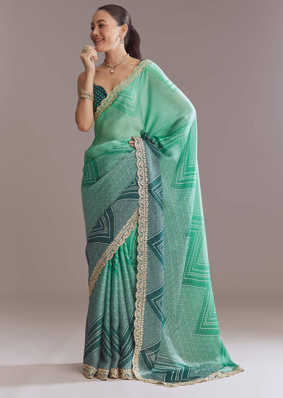 green satin ombre saree with gota patti-sg324901-9 9