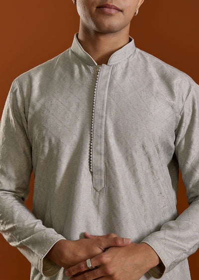 Grey Viscose Thread Embroidered Kurta Set