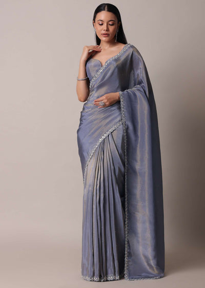 grey glass tissue saree with mirror work border and unstitched-sg187290 9